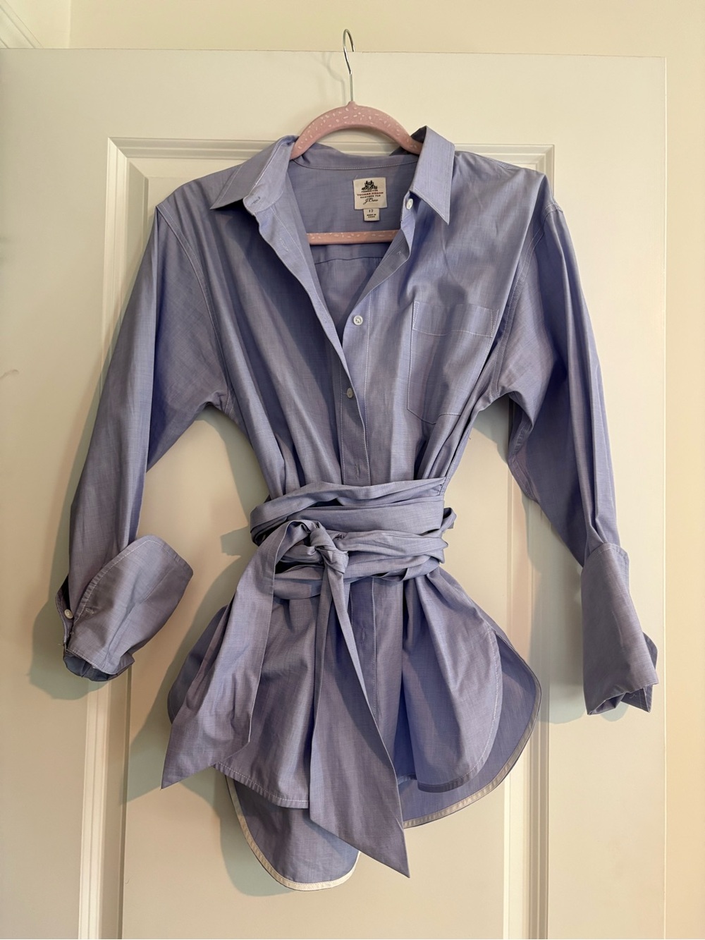 J. Crew Light Blue Striped Button-Down Shirt with Wrap Tie